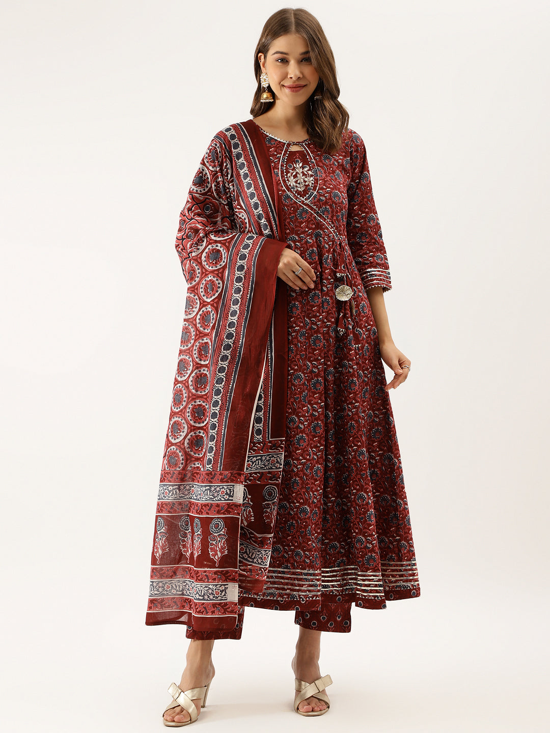 Maroon-Cotton-Floral-Printed-3-Pieceanarkali-Set