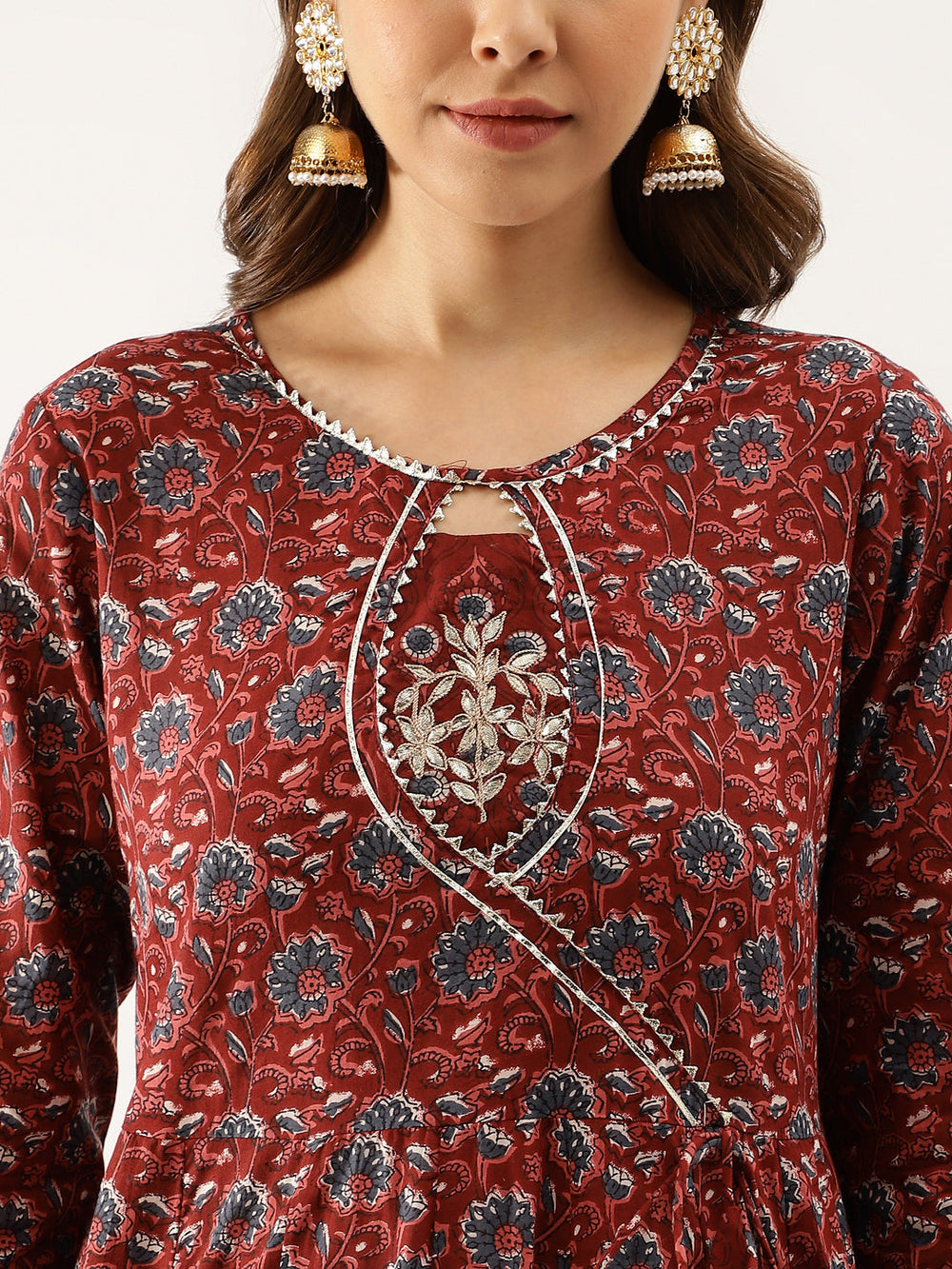 Maroon-Cotton-Floral-Printed-3-Pieceanarkali-Set