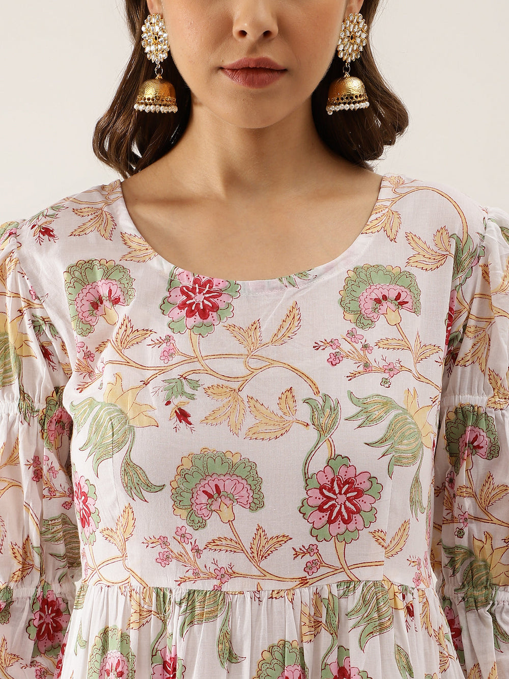 White-Cotton-Hand-Block-Floral-Print-3-Piece-Anarkali-Set