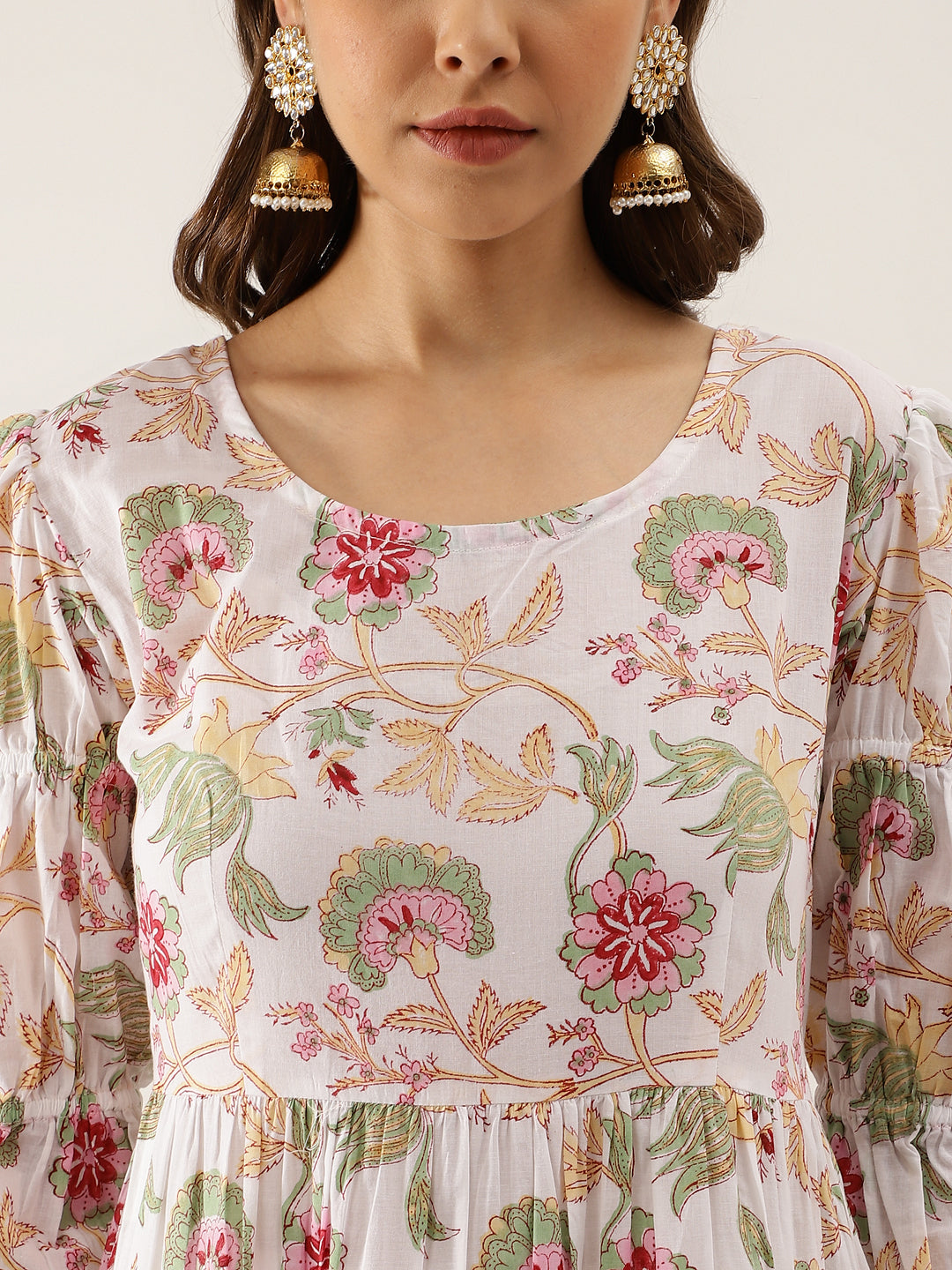 White-Cotton-Hand-Block-Floral-Print-3-Piece-Anarkali-Set