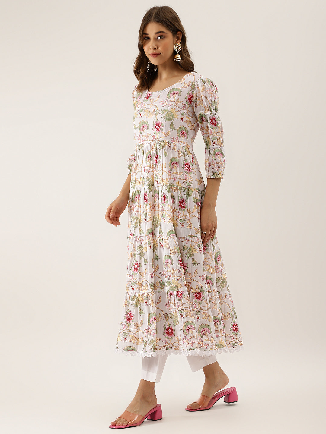 White-Cotton-Hand-Block-Floral-Print-3-Piece-Anarkali-Set