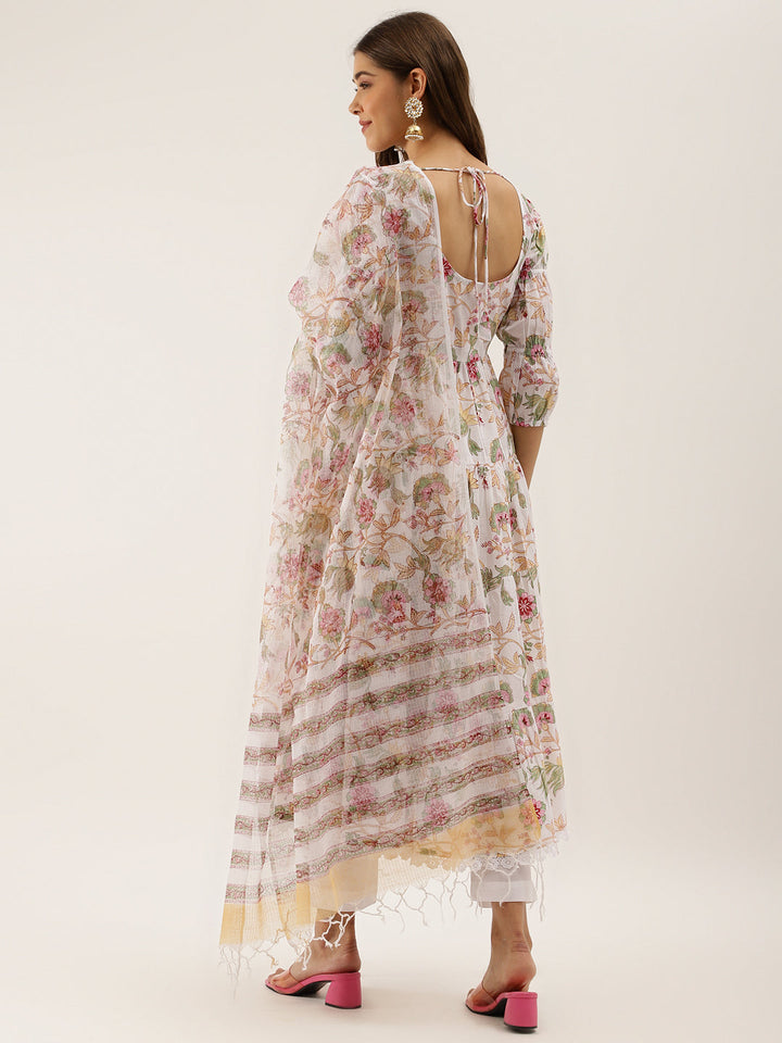White-Cotton-Hand-Block-Floral-Print-3-Piece-Anarkali-Set