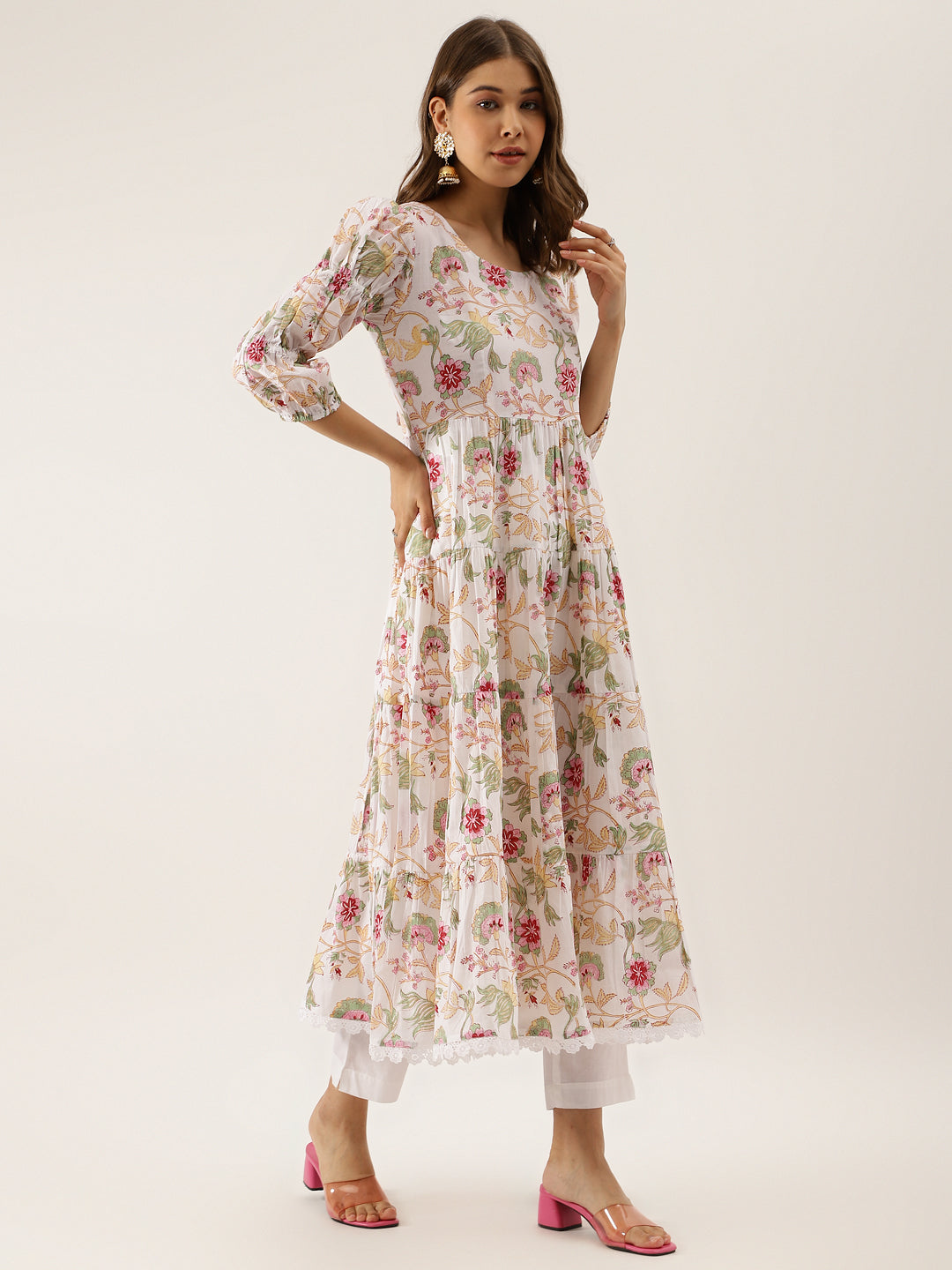 White-Cotton-Hand-Block-Floral-Print-3-Piece-Anarkali-Set