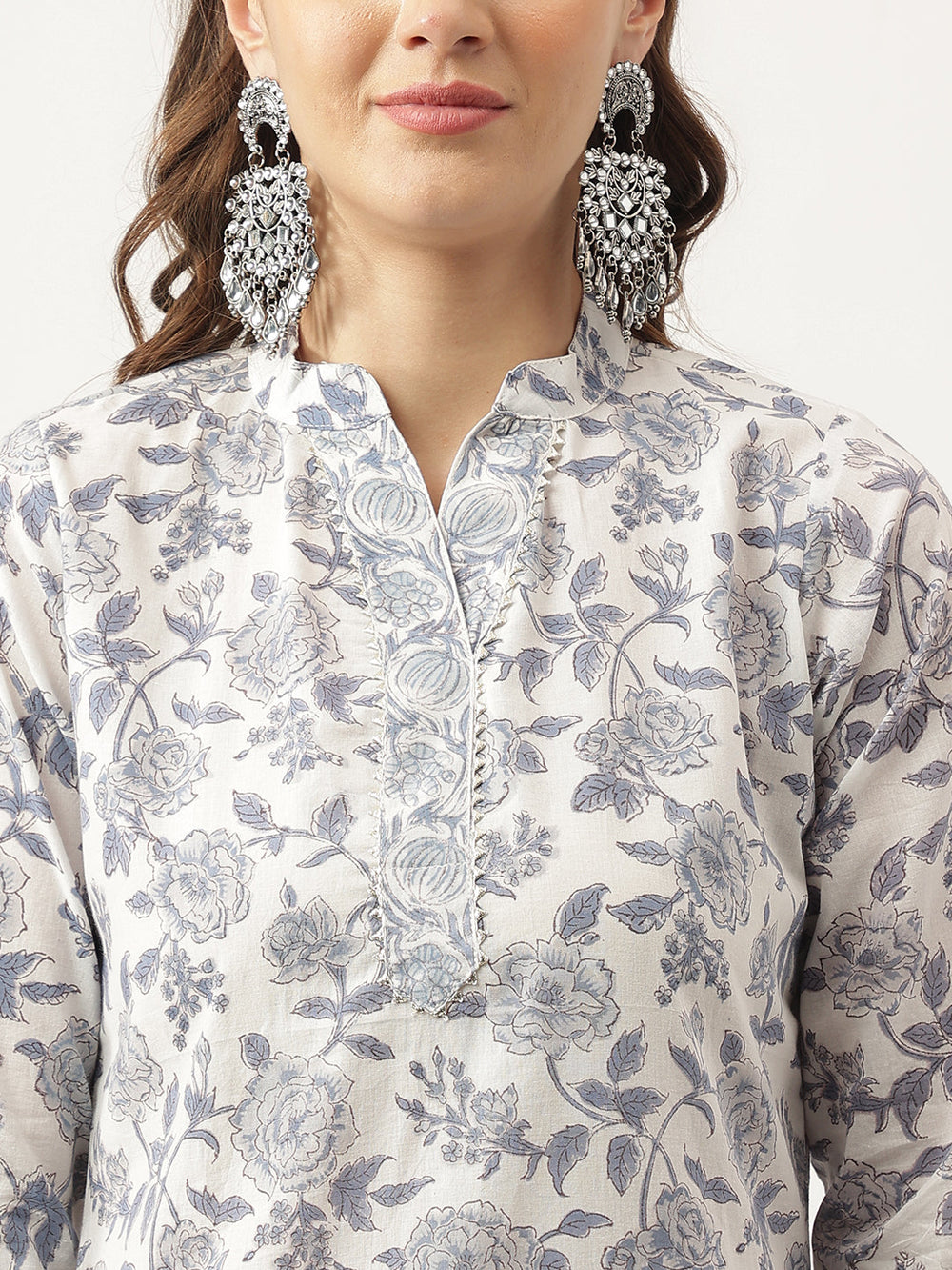 Sky-Blue-Cotton-Handblock-Floral-Printed-3-Piece-Kurta-Set