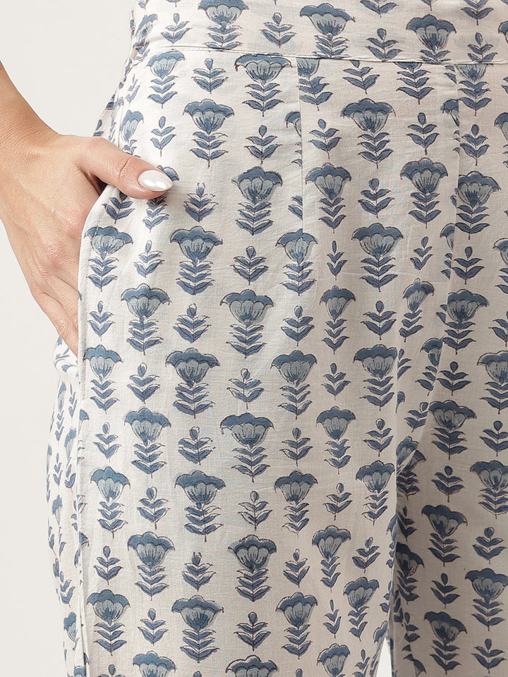 Sky-Blue-Cotton-Handblock-Floral-Printed-3-Piece-Kurta-Set