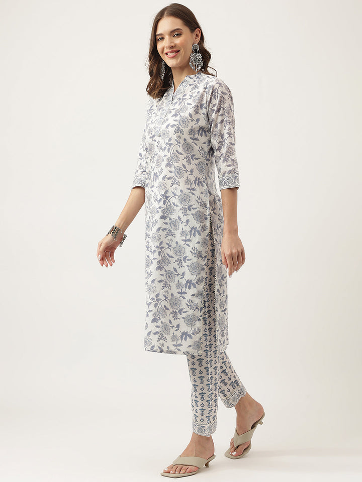 Sky-Blue-Cotton-Handblock-Floral-Printed-3-Piece-Kurta-Set