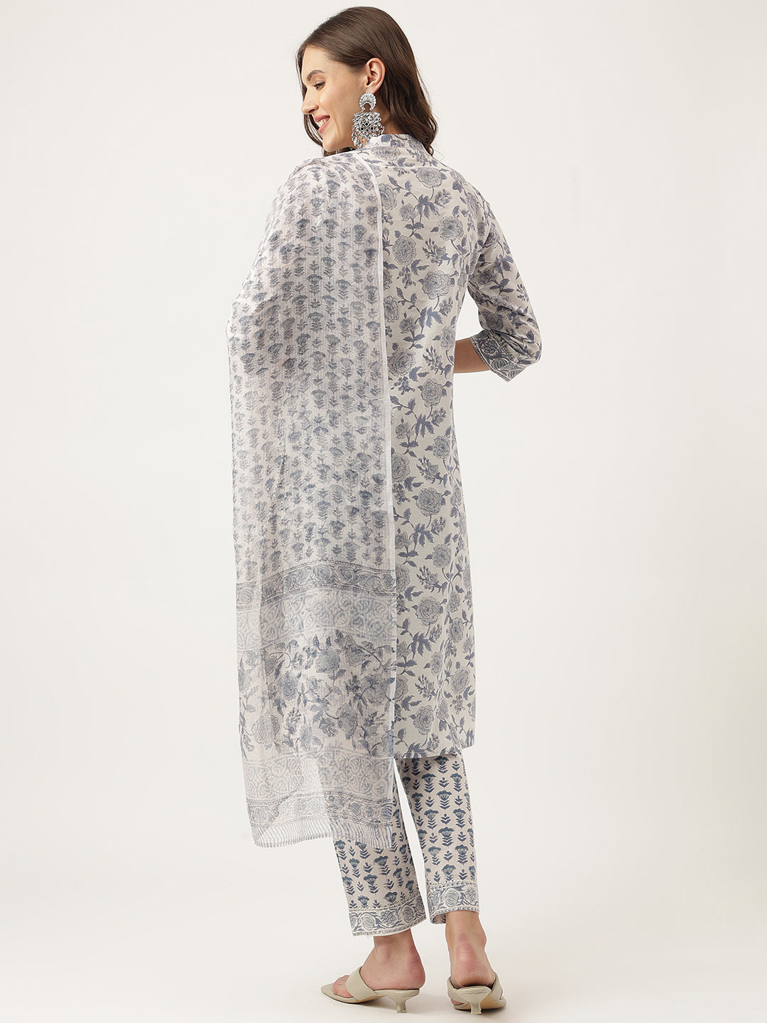 Sky-Blue-Cotton-Handblock-Floral-Printed-3-Piece-Kurta-Set