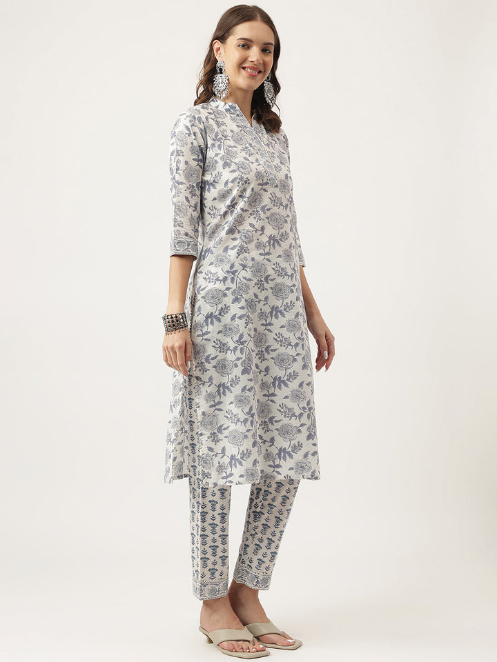 Sky-Blue-Cotton-Handblock-Floral-Printed-3-Piece-Kurta-Set