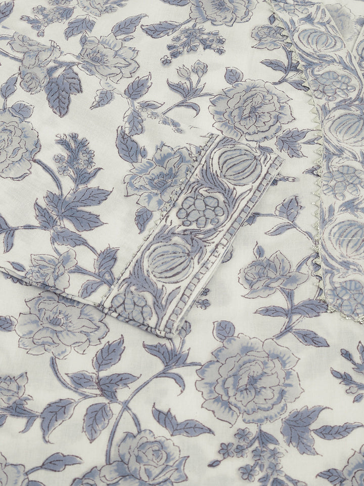 Sky-Blue-Cotton-Handblock-Floral-Printed-3-Piece-Kurta-Set