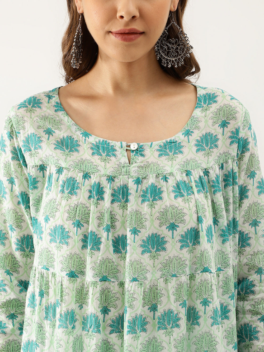 Green-Cotton-Hand-Block-Floral-Printed-3-Piece-Kurta-Set