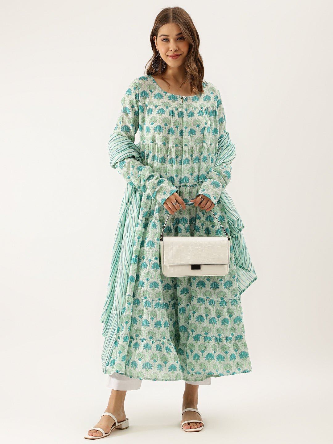 Green-Cotton-Hand-Block-Floral-Printed-3-Piece-Kurta-Set