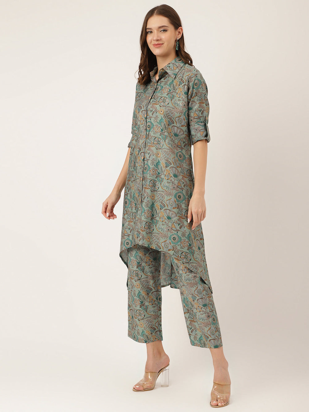 Blue-&-Green-Chanderi-Foil-Printed-2-Piece-Kurta-Set