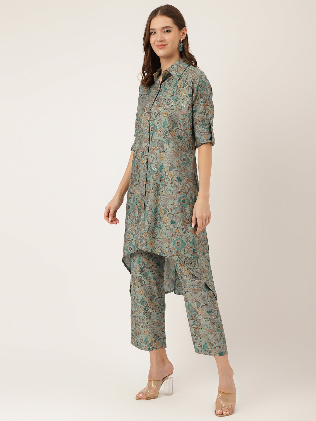 Blue-&-Green-Chanderi-Foil-Printed-2-Piece-Kurta-Set