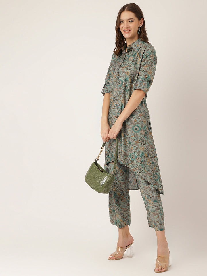 Blue-&-Green-Chanderi-Foil-Printed-2-Piece-Kurta-Set