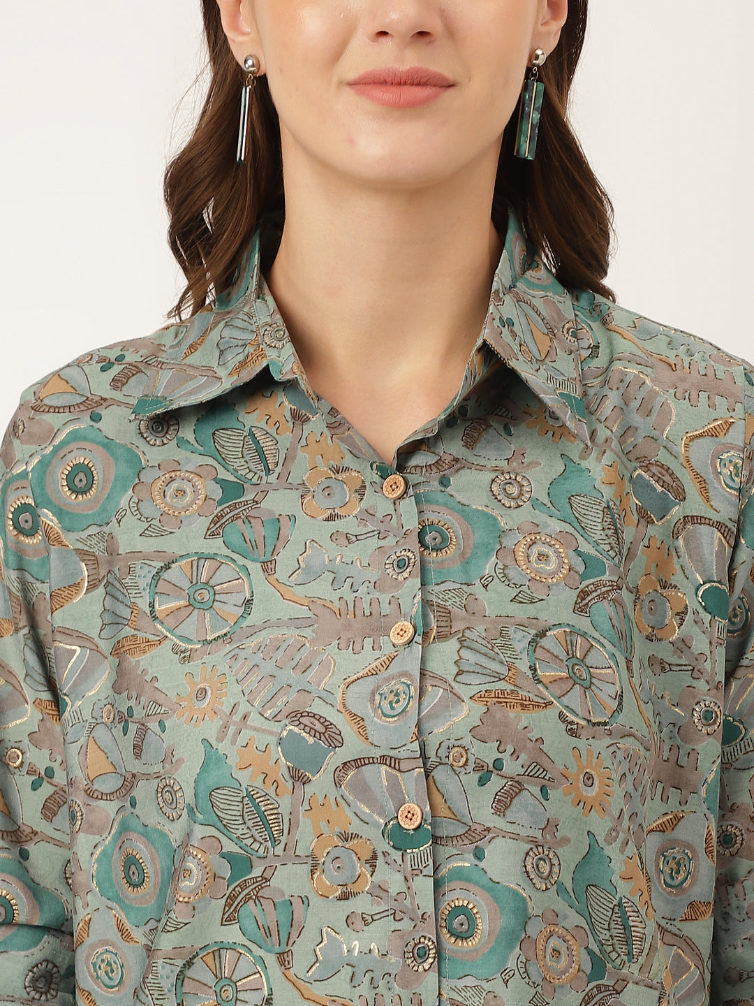 Blue-&-Green-Chanderi-Foil-Printed-2-Piece-Kurta-Set