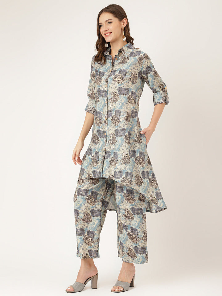 Blue-Chanderi-Foil-Printed-2-Piece-Kurta-Set