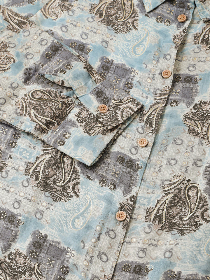 Blue-Chanderi-Foil-Printed-2-Piece-Kurta-Set