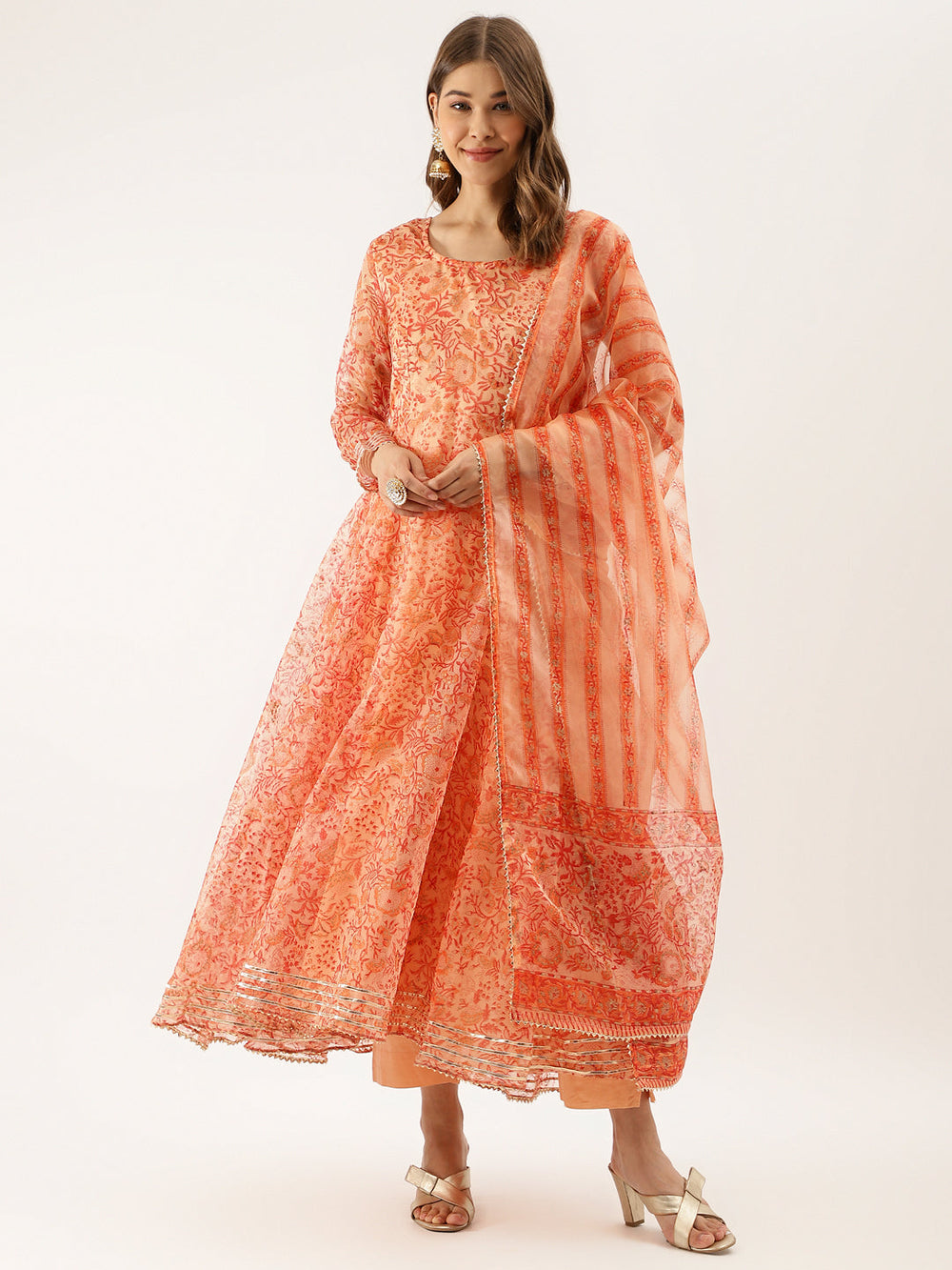 Orange-Organza-Floral-Print-3-Piece-Anarkali-Set