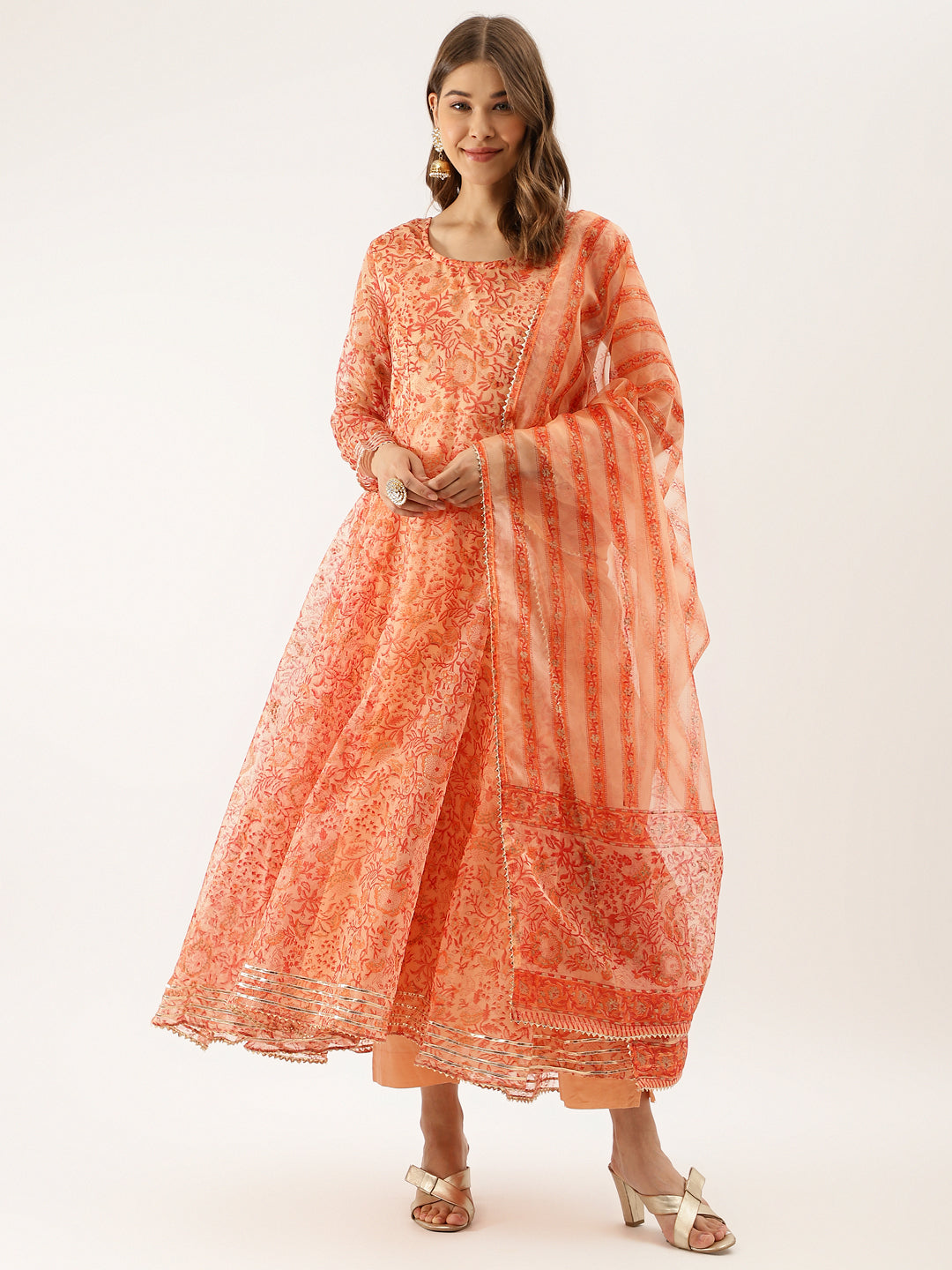 Orange-Organza-Floral-Print-3-Piece-Anarkali-Set