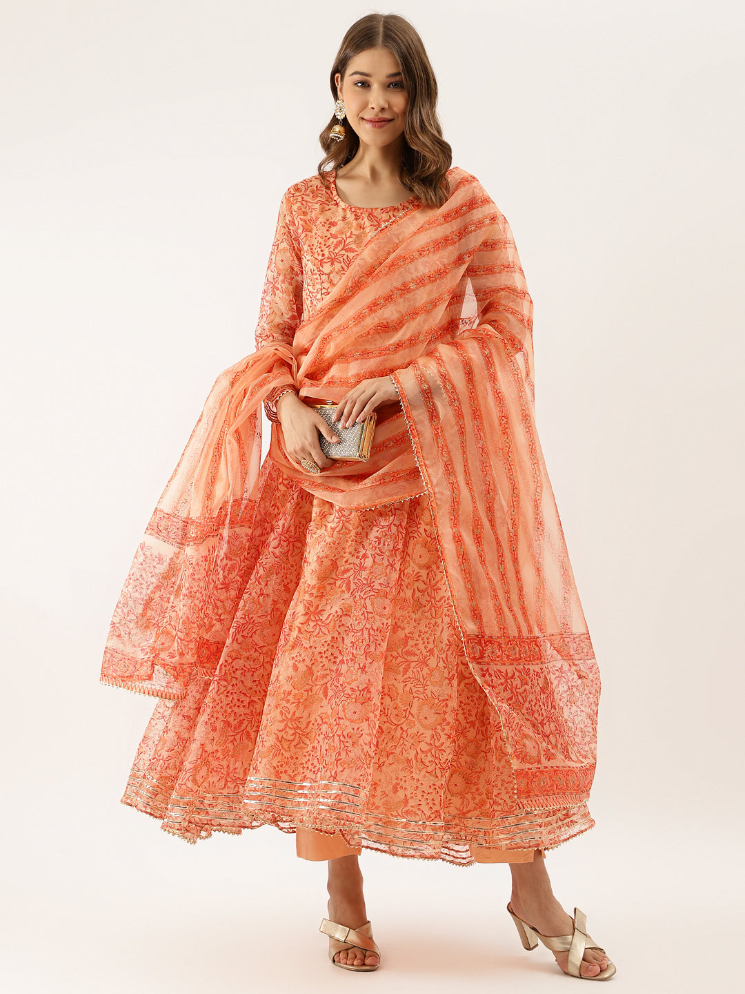 Orange-Organza-Floral-Print-3-Piece-Anarkali-Set