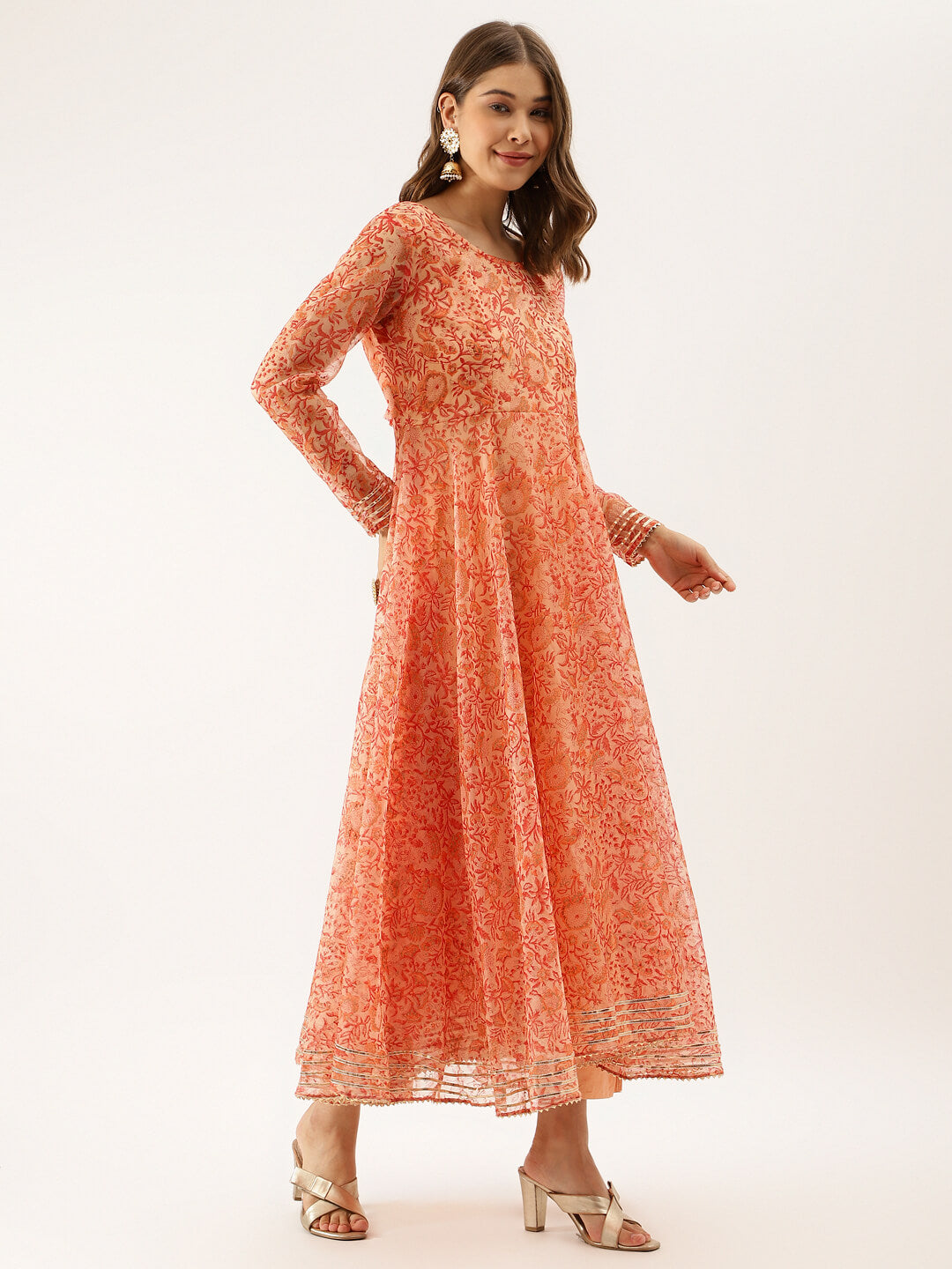 Orange-Organza-Floral-Print-3-Piece-Anarkali-Set