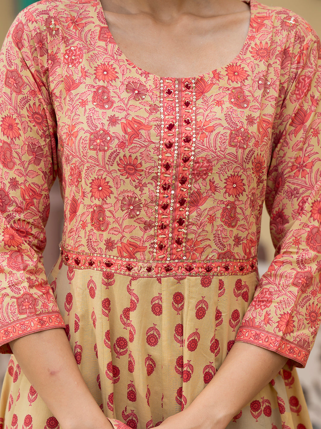 Peach-Cotton-Floral-Print-3-Piece-Anarkali-Set