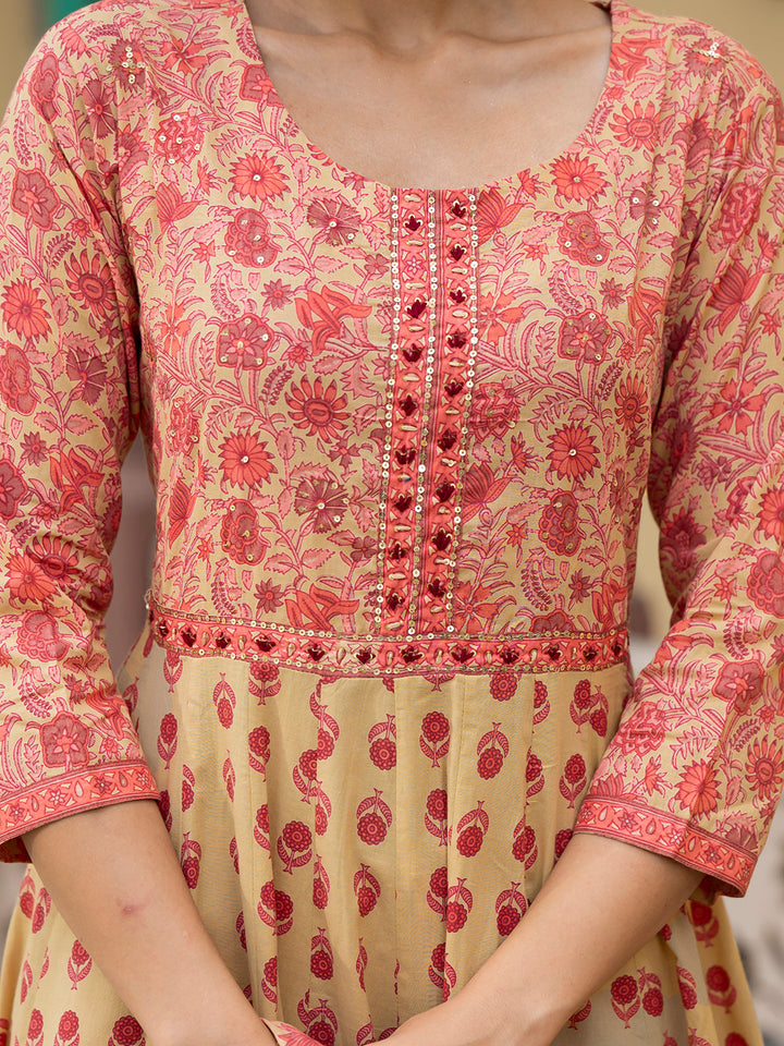 Peach-Cotton-Floral-Print-3-Piece-Anarkali-Set