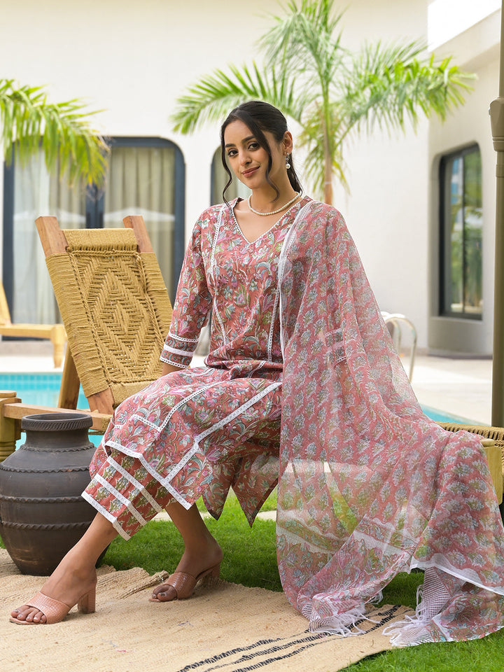 Maroon-Cotton-Floral-Print-Hand-Block-3-Piece-Kurta-Set