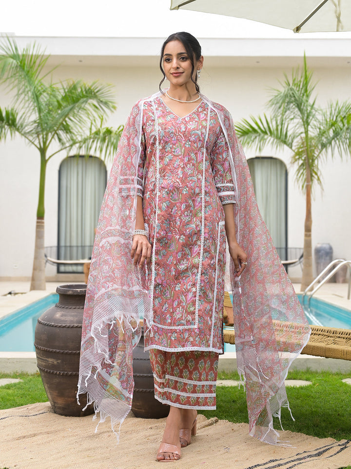 Maroon-Cotton-Floral-Print-Hand-Block-3-Piece-Kurta-Set