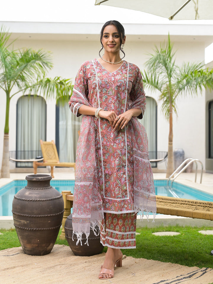 Maroon-Cotton-Floral-Print-Hand-Block-3-Piece-Kurta-Set