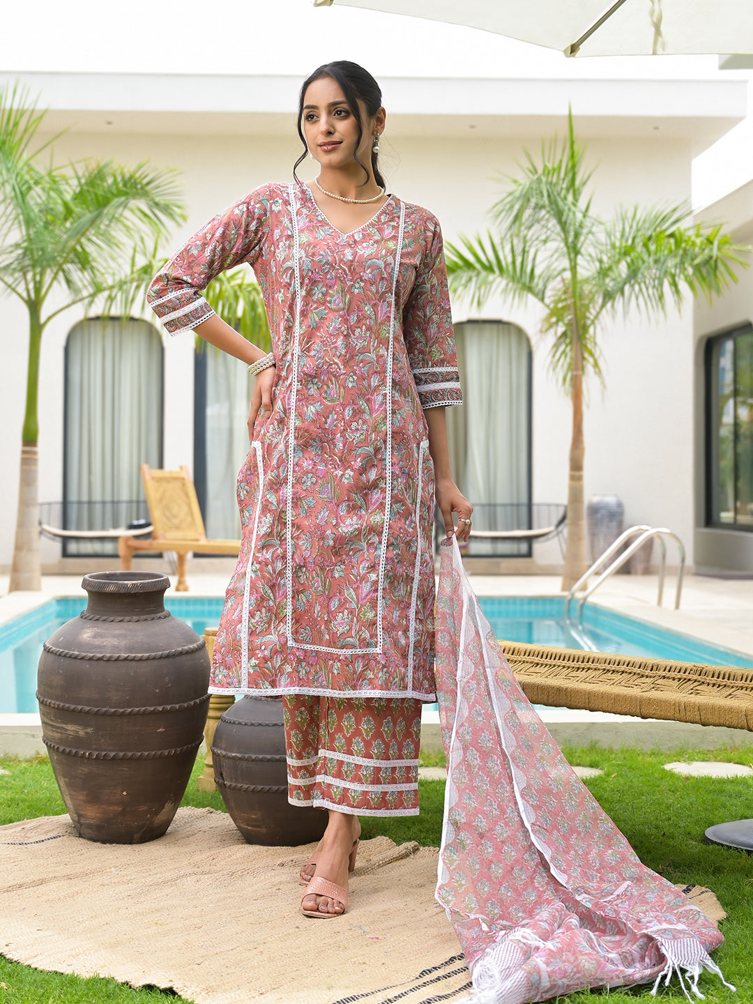 Maroon-Cotton-Floral-Print-Hand-Block-3-Piece-Kurta-Set