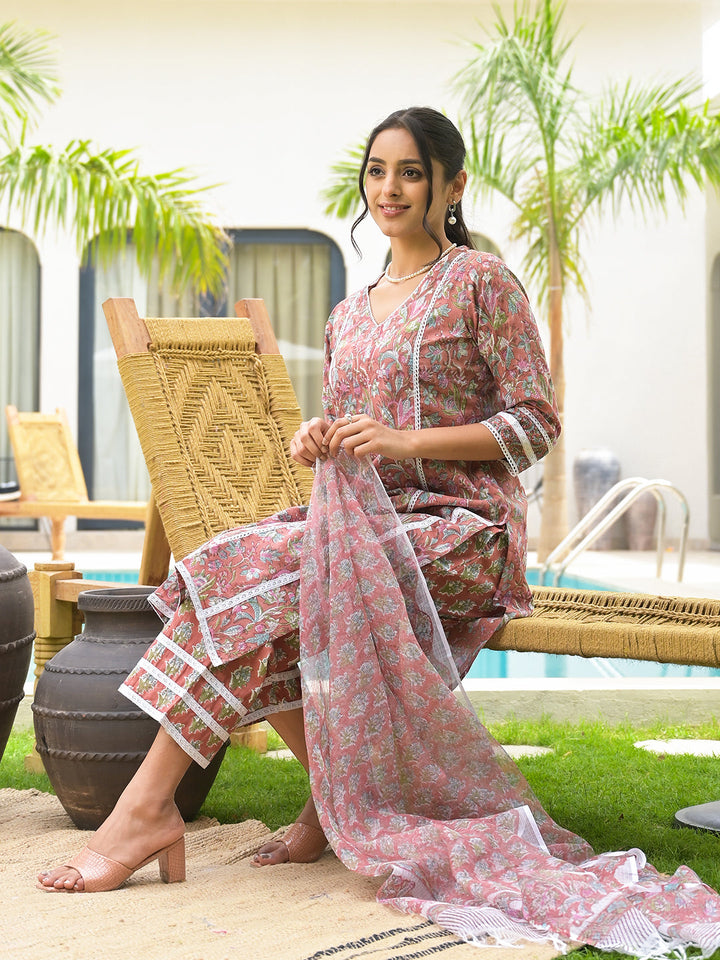 Maroon-Cotton-Floral-Print-Hand-Block-3-Piece-Kurta-Set