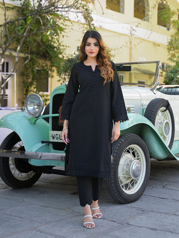 Black-Cotton-Solid-Print-2-Piece-Kurta-Set