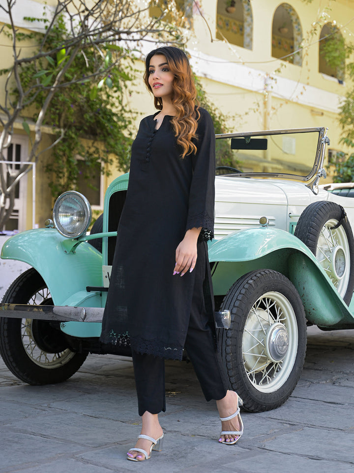 Black-Cotton-Solid-Print-2-Piece-Kurta-Set