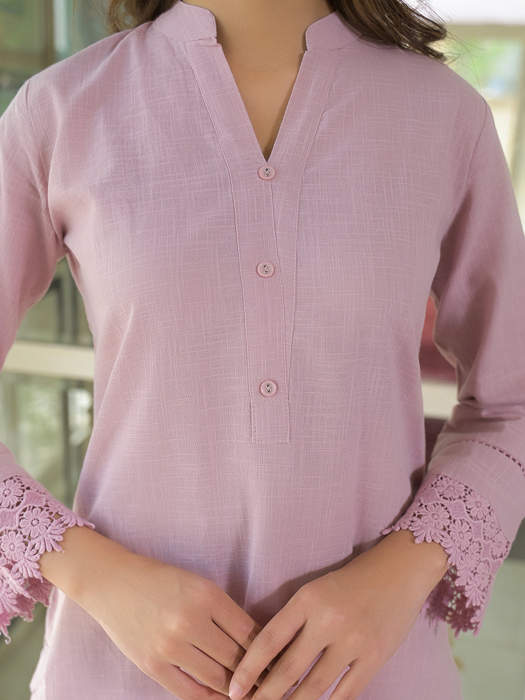 Light Pink Solid Cotton Straight 2-Piece Kurta Set