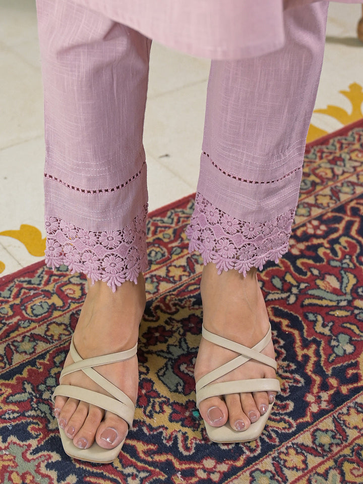 Light Pink Solid Cotton Straight 2-Piece Kurta Set