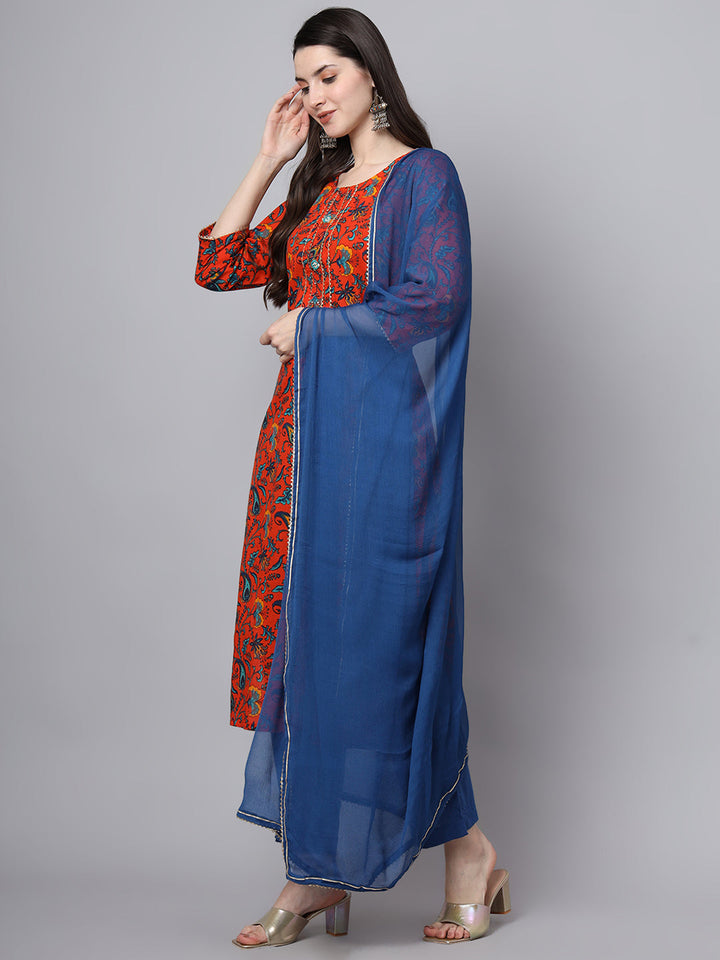 Orange-Cotton-Floral-Printed-Gotta-Patti-3-Piece-Kurta-Set