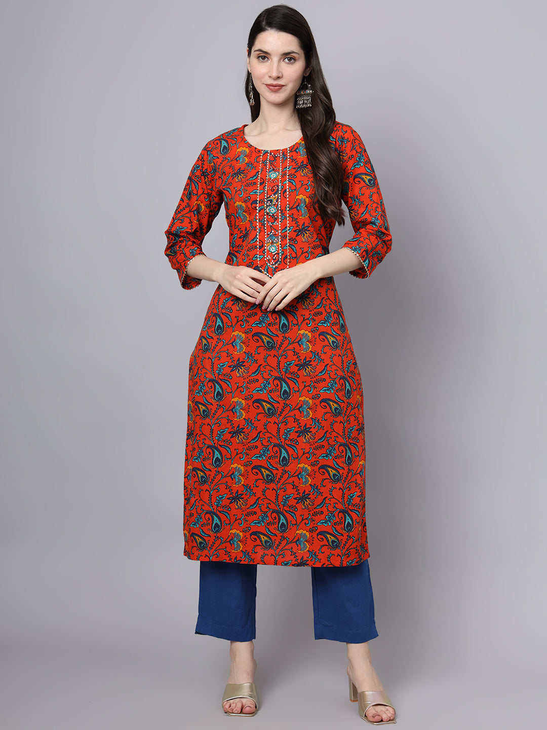 Orange-Cotton-Floral-Printed-Gotta-Patti-3-Piece-Kurta-Set