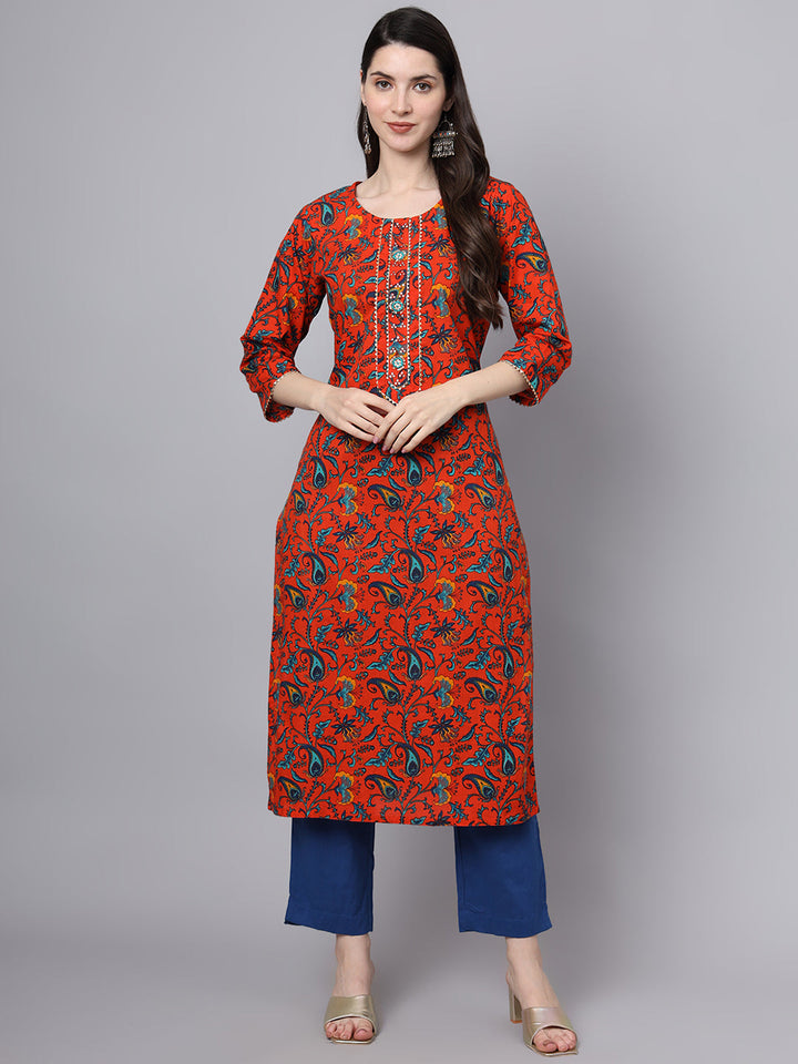 Orange-Cotton-Floral-Printed-Gotta-Patti-3-Piece-Kurta-Set