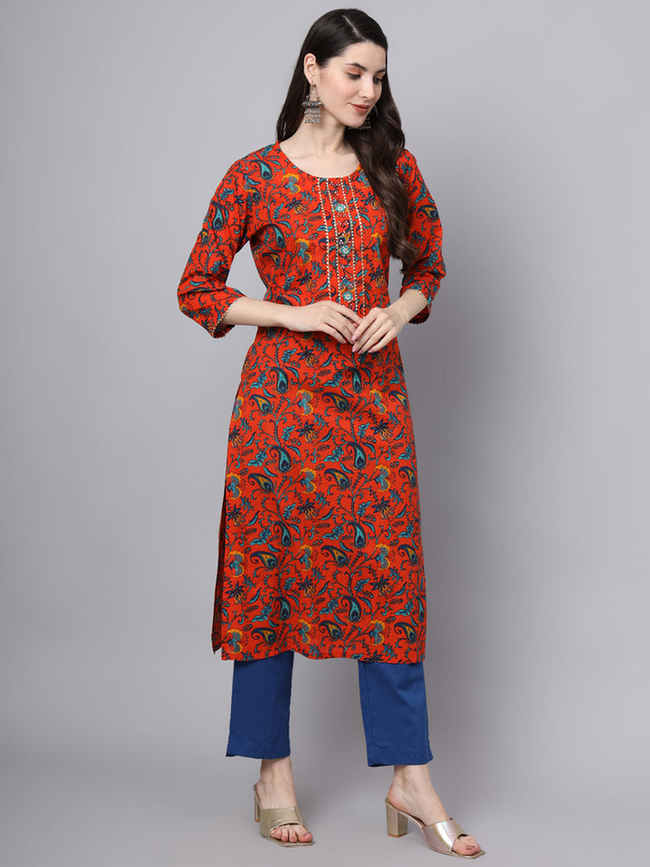 Orange-Cotton-Floral-Printed-Gotta-Patti-3-Piece-Kurta-Set