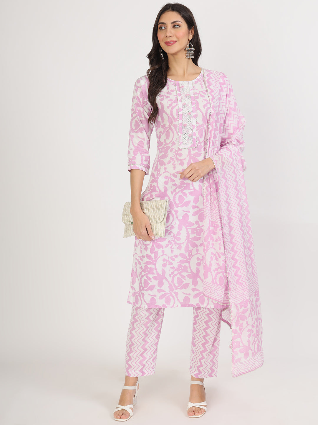 Pink-Cotton-Floral-Print-3-Piece-Kurta-Set