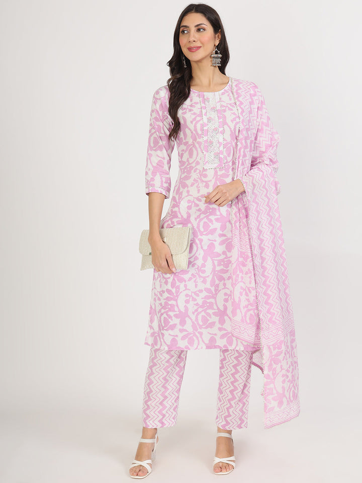 Pink-Cotton-Floral-Print-3-Piece-Kurta-Set
