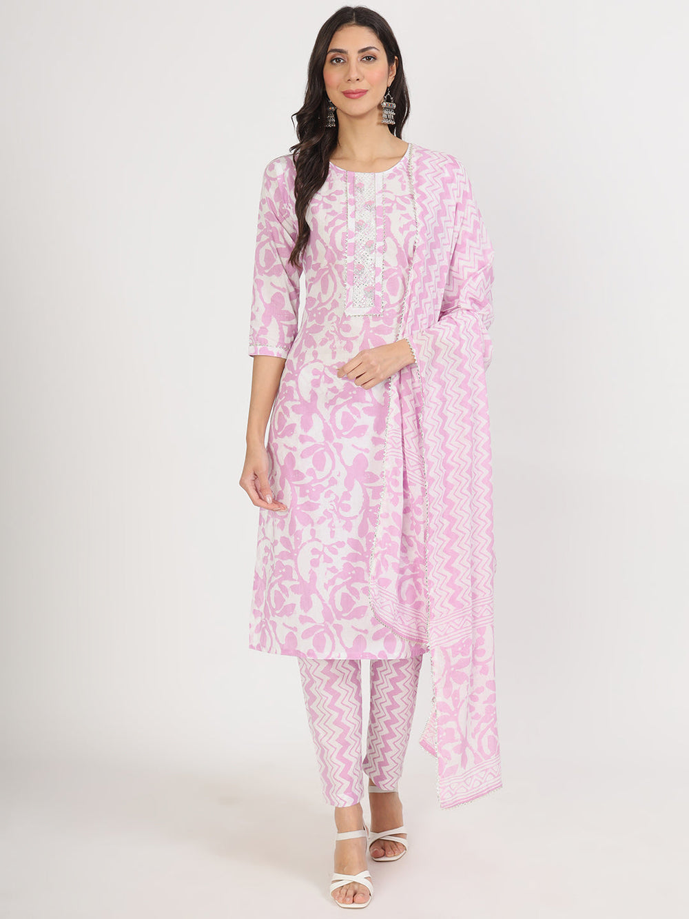 Pink-Cotton-Floral-Print-3-Piece-Kurta-Set