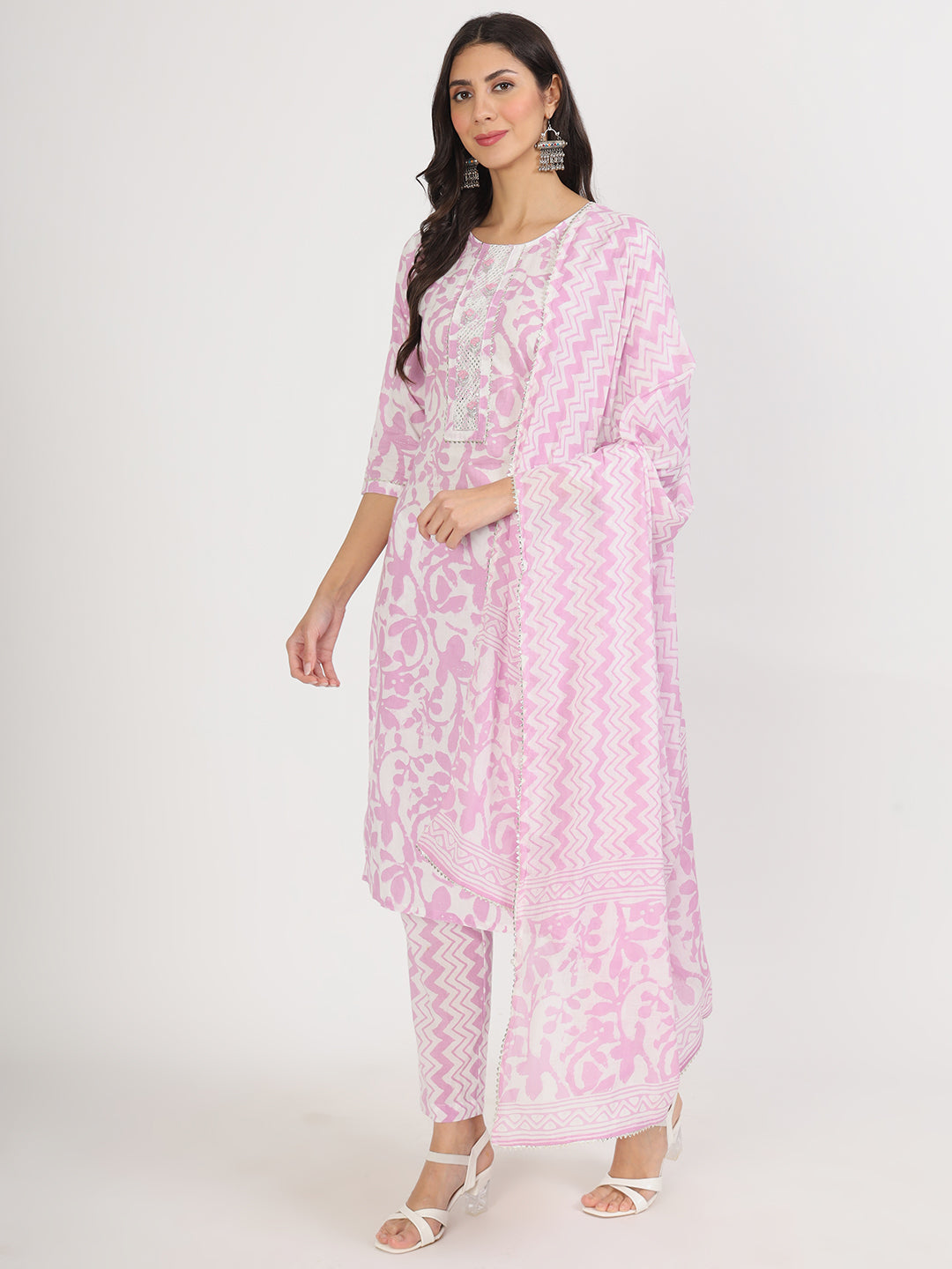 Pink-Cotton-Floral-Print-3-Piece-Kurta-Set