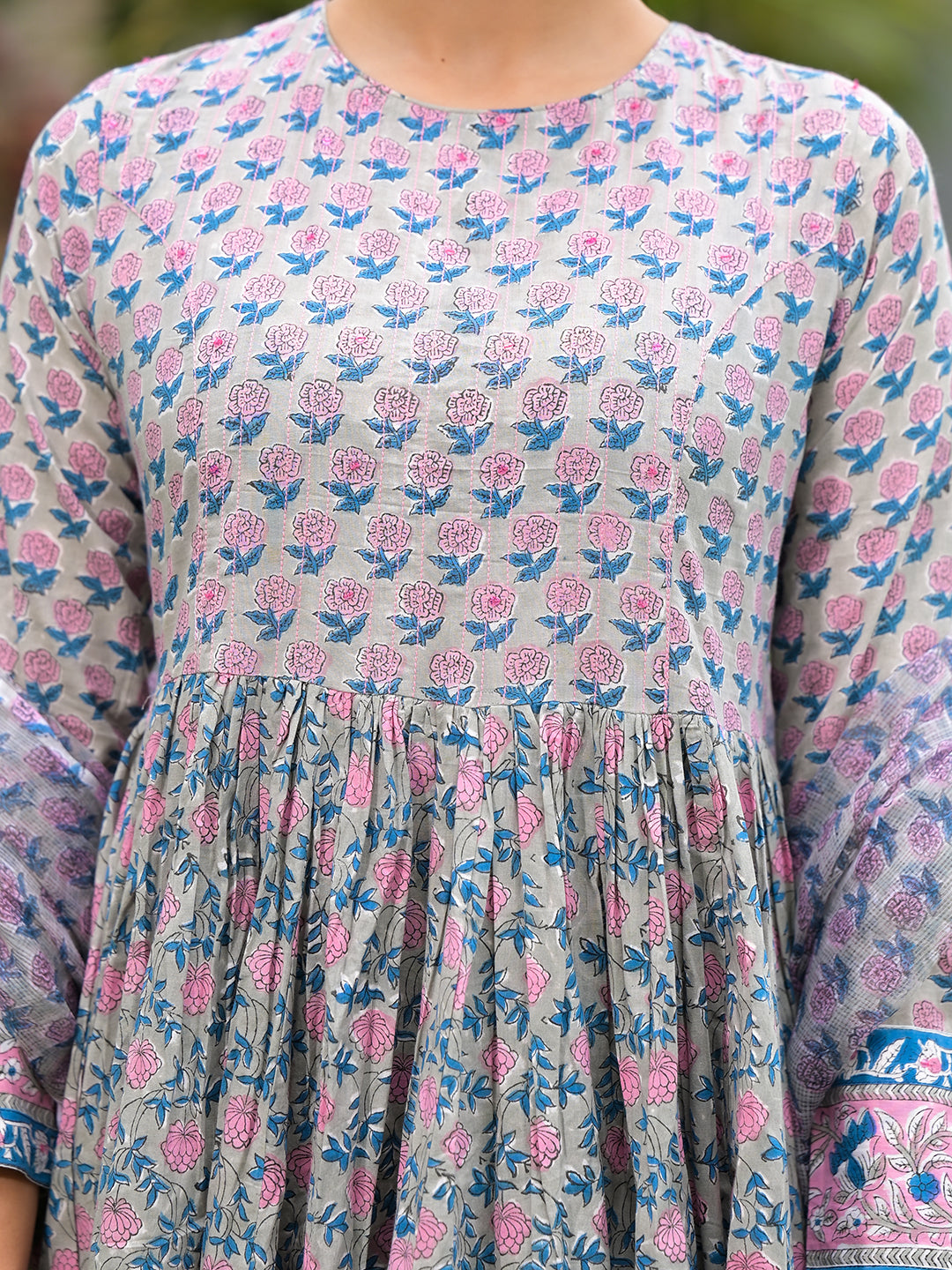 Blue-Cotton-Floral-Printed-3-Piece-Anarkali-Set