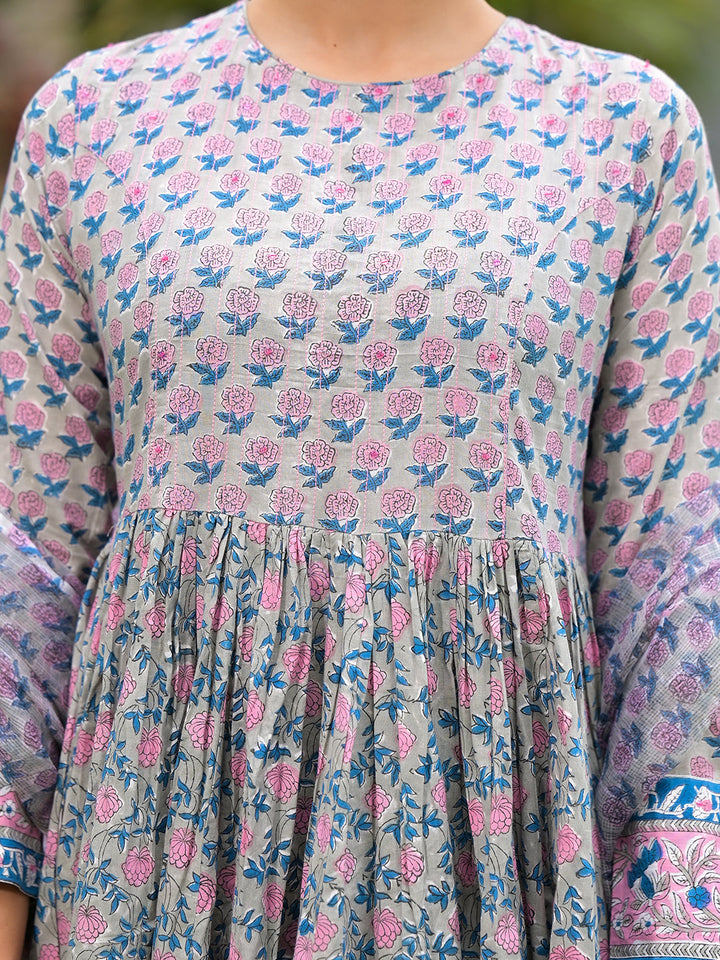 Blue-Cotton-Floral-Printed-3-Piece-Anarkali-Set