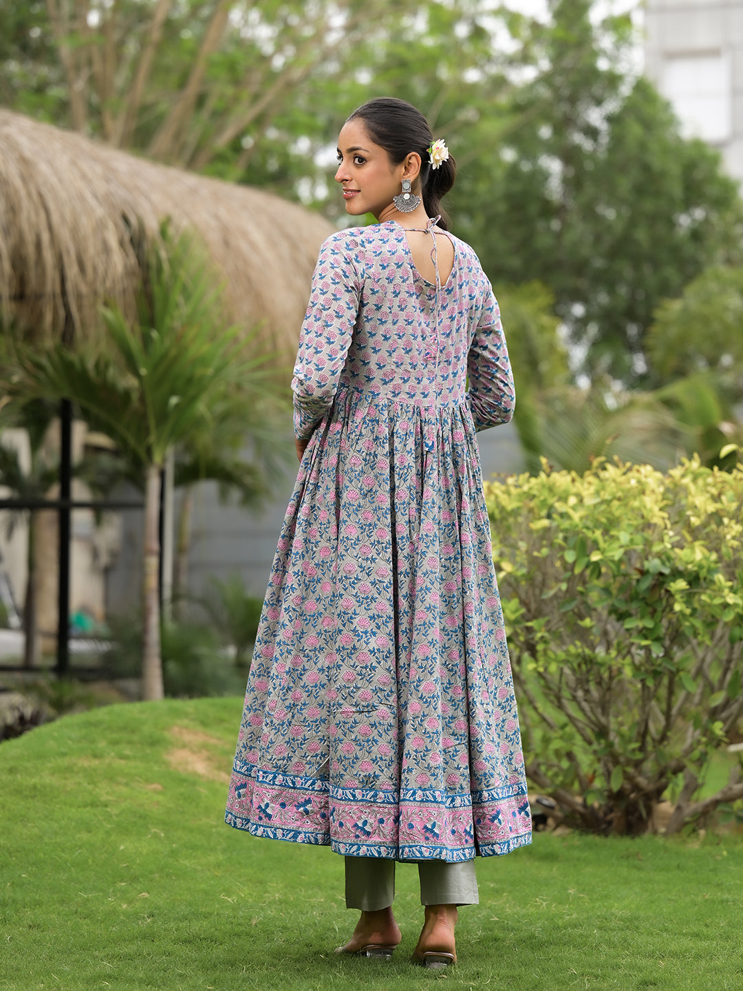 Blue-Cotton-Floral-Printed-3-Piece-Anarkali-Set
