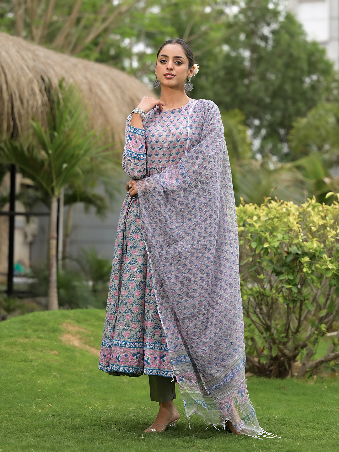 Blue-Cotton-Floral-Printed-3-Piece-Anarkali-Set