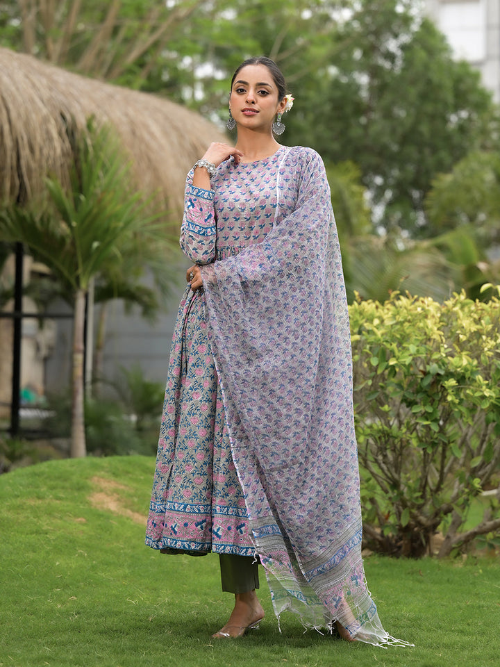 Blue-Cotton-Floral-Printed-3-Piece-Anarkali-Set