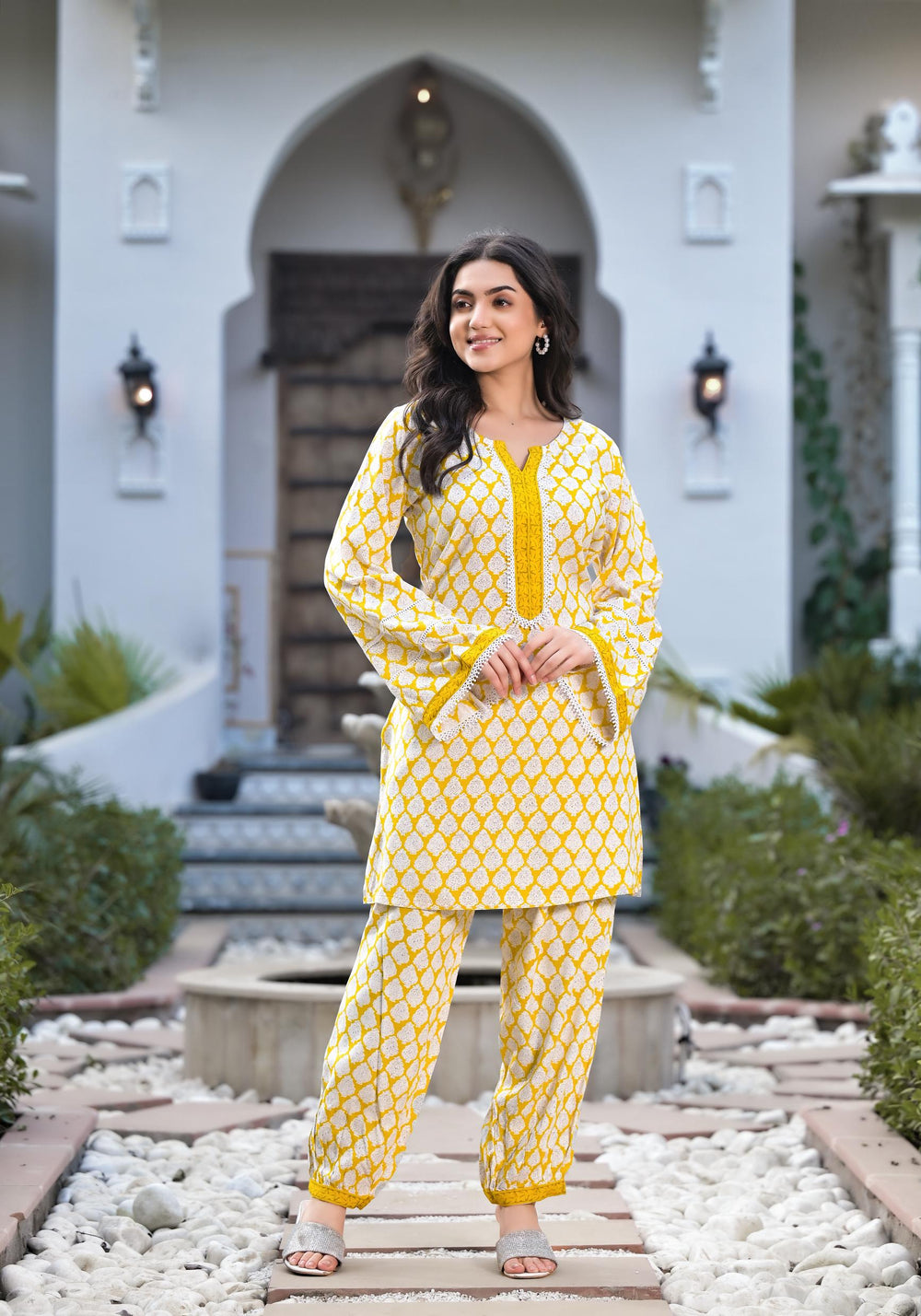 Yellow-Rayon-Floral-Print-2-Piece-Kurta-Set